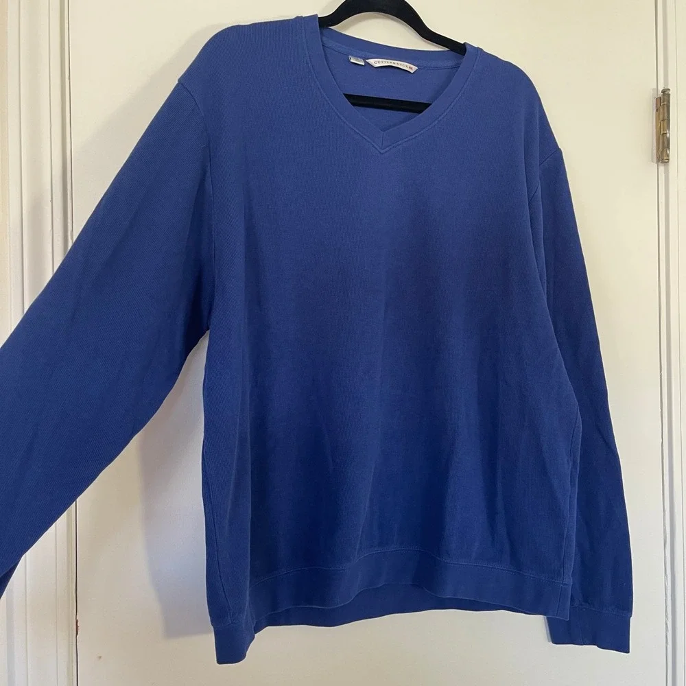 Cutter & Buck Men's Blue V‎ Neck Long Sleeve Cotton Pullover Sweatshirt Sz Large